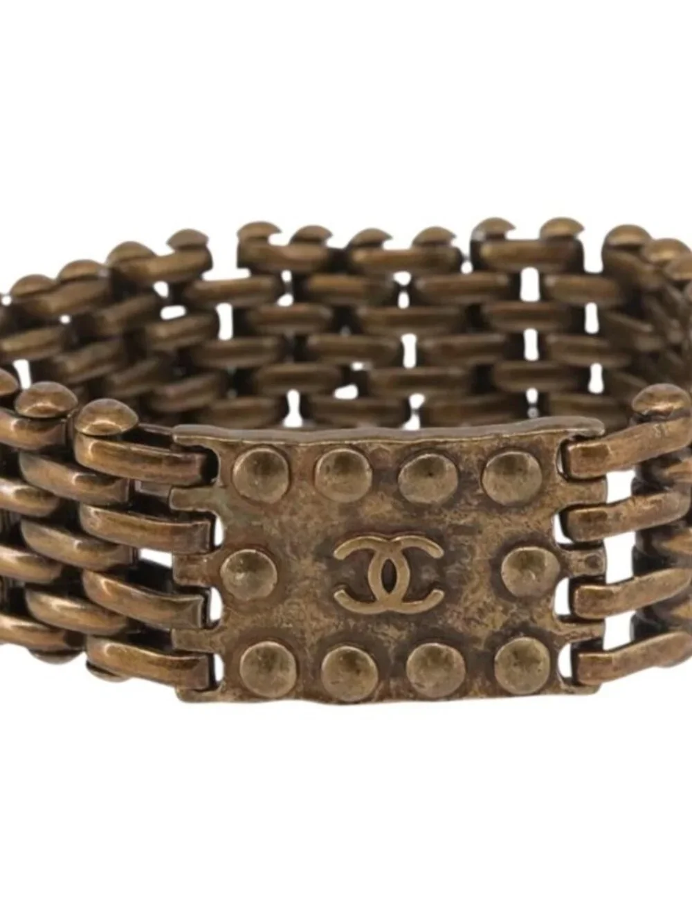 CHANEL Bracelet Metal Gold Tone CC Auth BA13634M
